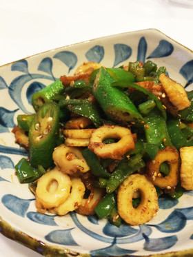 夜食におつまみに!ピーマンオクラ炒め