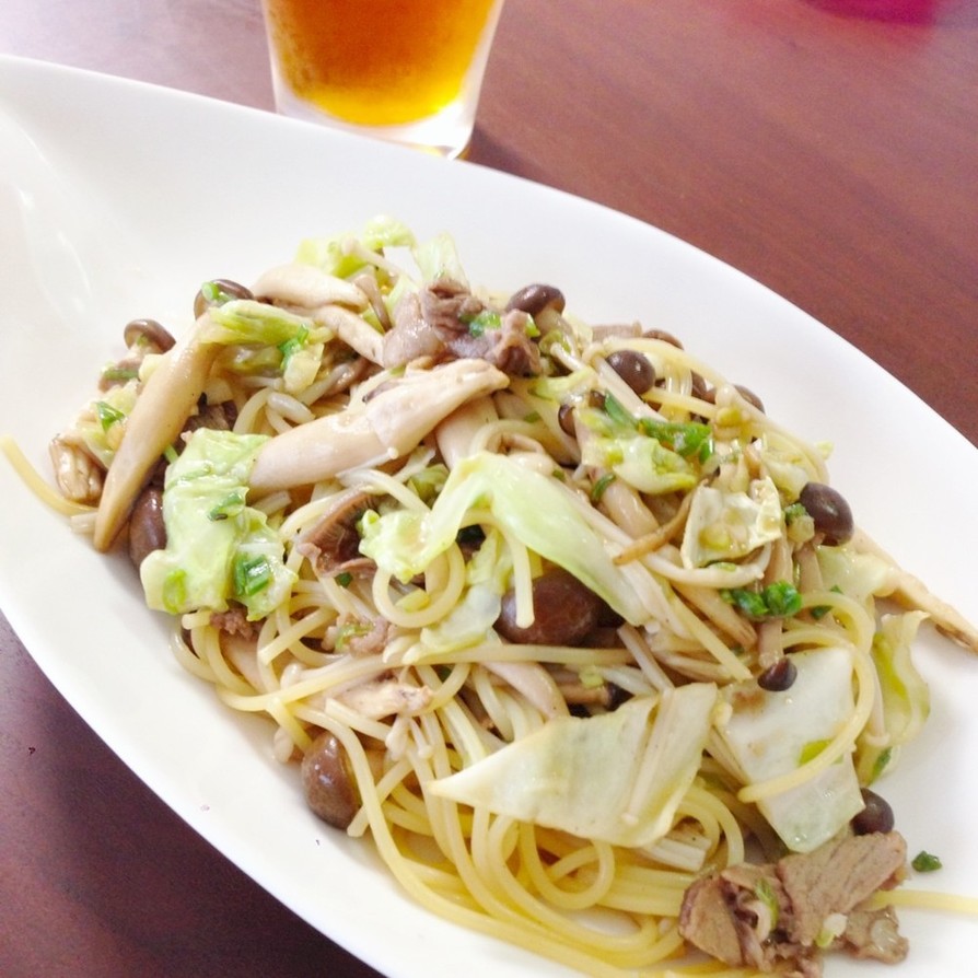 牛肉と残り野菜のパスタの画像