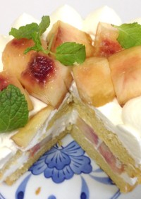 かんたん桃のショートケーキ【よーぽん】