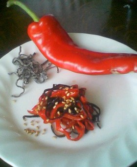お弁当の穴埋め✿獅子唐昆布和え☆赤と黒