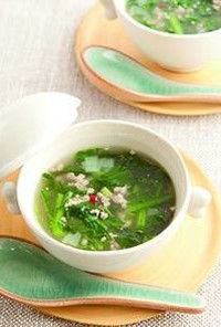 春菊と鶏ひき肉のスープ