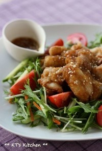 鶏から揚げのせ☆水菜サラダ