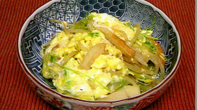 もやしとちくわの卵とじ