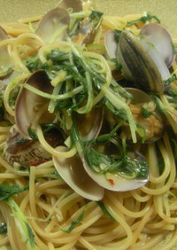 旬のアサリと水菜の和風ペペロンチーノ