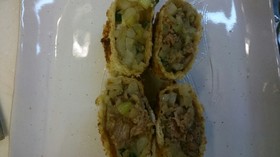 カレー風味☆油揚げの肉ネギ焼き