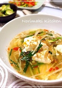 簡単10分☆葱と豆腐の搾菜ごまスープ