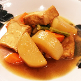 簡単♪厚揚げと大根にんじんいんげんの煮物