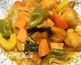 在庫野菜たっぷり♪揚げない酢鶏
