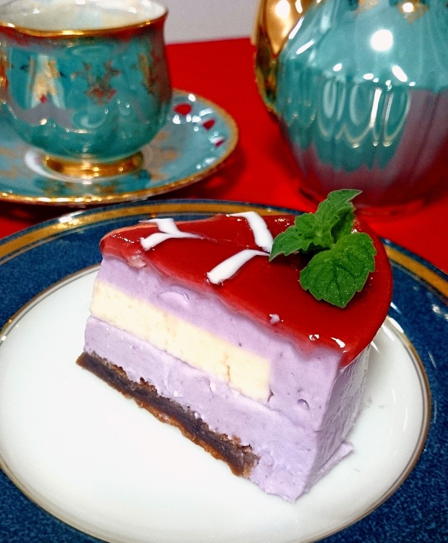 紫いもで☆3層レアチーズケーキの画像