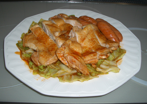 鶏肉ケチャップ煮の野菜添えの画像