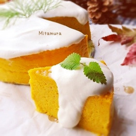 秋の味覚～かぼちゃのチーズケーキの画像