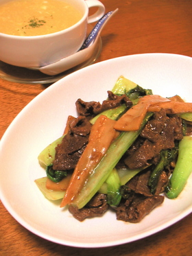 青梗菜とメンマの*牛肉オイスター炒め*