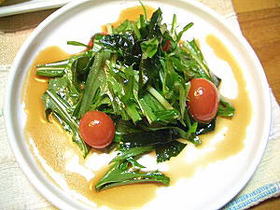 簡単ドレッシングで水菜とワカメのサラダ