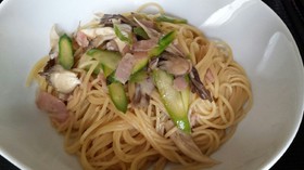 激うまベーコン舞茸アスパラの和風パスタ