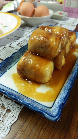 角煮もどき?豆腐でかさましふわふわ肉巻き