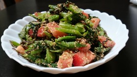 菜の花(小松菜もOK)とトマトのゴマ昆布