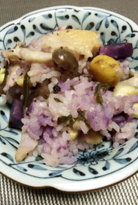 材料入れるだけ・炊飯器で紫芋の栗ご飯☆
