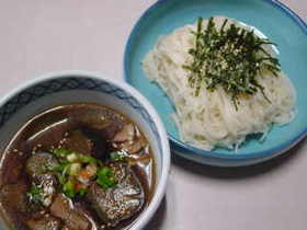 ナスと豚肉の麺つゆ