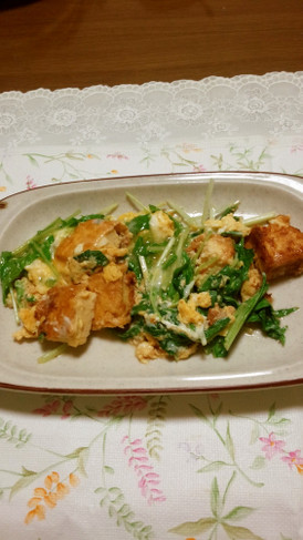 厚揚げと水菜の卵とじ♪丼にもいけます♪
