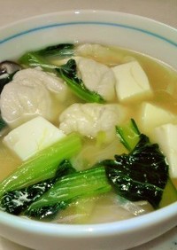 小松菜・ささみ・豆腐の生姜スープ