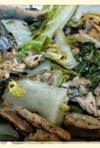 秋刀魚と白菜のミルフィーユ重ね鍋的蒸し物