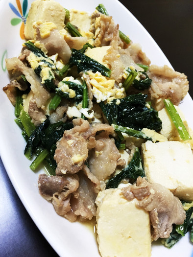 冷凍豆腐☆小松菜と豚肉の中華卵とじの写真