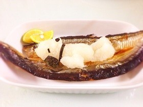 大根おろしアート☆彡秋刀魚とスヌーピー♪の画像
