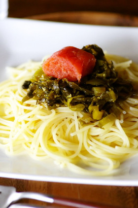 <お家カフェ>高菜と明太子パスタ