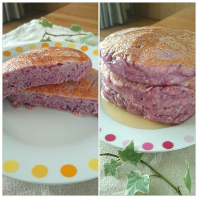 HM豆腐チーズ紫芋のホットケーキ☆薩摩芋の写真