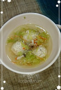 鶏ミンチ団子の白菜スープ(ショウガ入り)