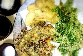 うまぁい♪エリンギ、舞茸、春菊のてんぷら