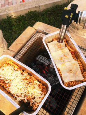 BBQでミートソースパスタ