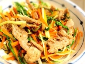 簡単★豚肉と水菜と人参の甘辛炒め