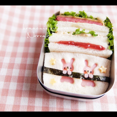 幼稚園 お弁当♡うさぎサンドイッチの写真