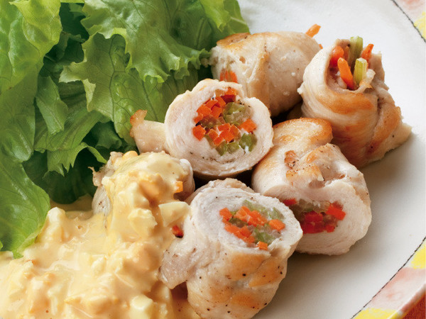 鶏胸肉の野菜ロールソテー