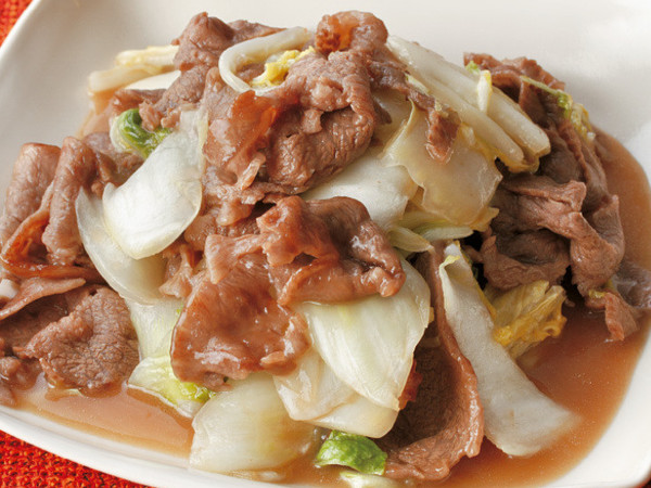 牛肉と塩もみ白菜の甘酢炒め