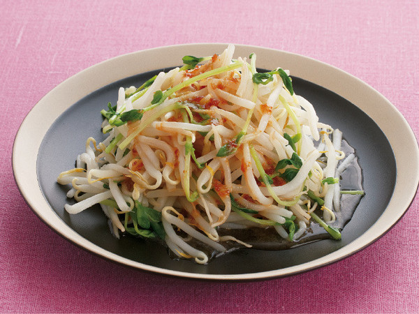 ゆでもやしと豆苗のはちみつみそがけ