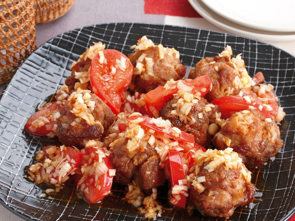 豚こまのから揚げ 中華風トマトだれ