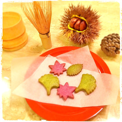 簡単☆卵不使用☆紫芋と抹茶の秋色クッキーの写真
