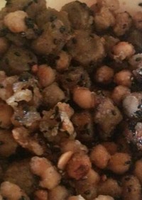 給食レシピ大豆の胡麻絡め+ごぼう