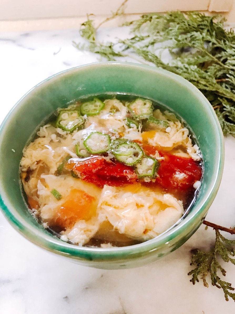 ★トマトとオクラと卵のふわふわ中華スープの画像