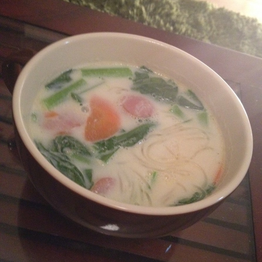 ☆冬にあったか～小松菜のミルク春雨スープの画像