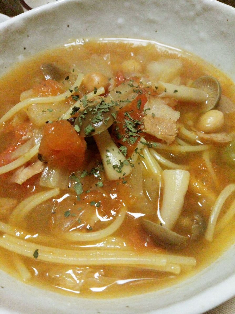 美味❤お好み焼きソースで白菜スープパスタの画像
