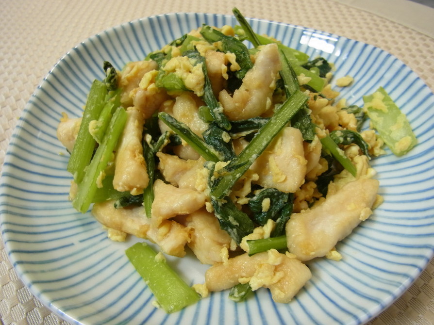 鶏胸肉と小松菜と卵の中華炒めの画像
