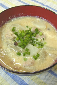 かぶと豚肉の味噌豆乳スープ