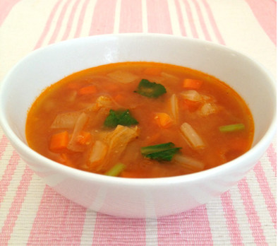 白菜トマト味噌スープの写真