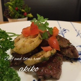 ステーキ肉とれんこんのパセリソース炒め