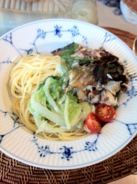 鯖と白菜のクリームパスタ ディル風味