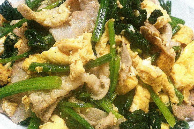 豚肉 卵 ほうれん草の簡単炒め レシピ 作り方 By みい3 クックパッド 簡単おいしいみんなのレシピが351万品