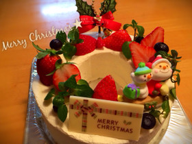 リース風デコレーション★Xmasケーキ